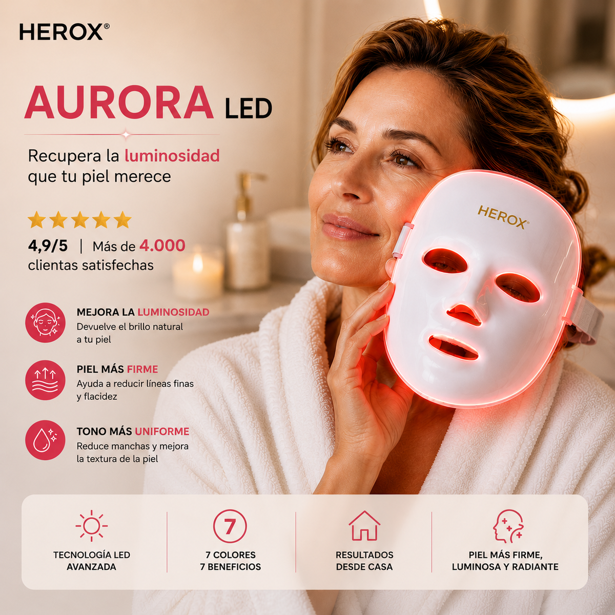 Máscara Facial LED AURORA